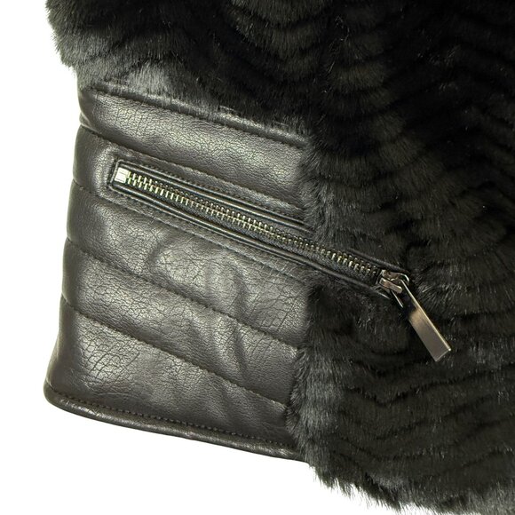 Guess Piper Women's Faux Fur Vegan Leather Vest XL Black Full Zip Pockets - Picture 5 of 11